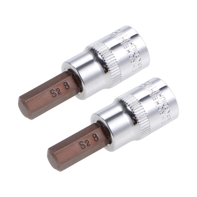 Harfington Uxcell 2 Pcs 3/8" Drive x 8mm Hex Bit Socket, Standard Metric, S2 & Cr-V Steel