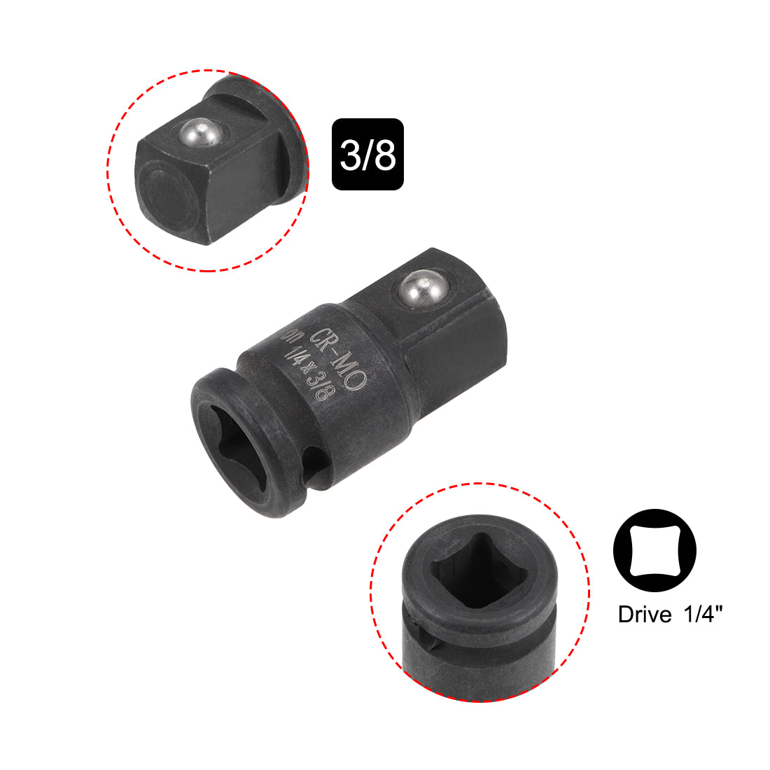 uxcell Uxcell Schlagbuchsenadapter und Reduzierstück 1/4-Zoll-Buchse auf 3/8-Zoll-Stecker Cr-Mo Stahl