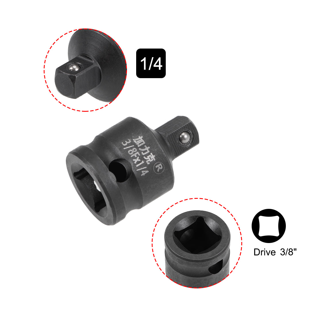 uxcell Uxcell 3/8 Inch Drive (F) x 1/4 Inch (M) Impact Socket Reducer for Ratchet Wrenches, Female to Male, Cr-Mo