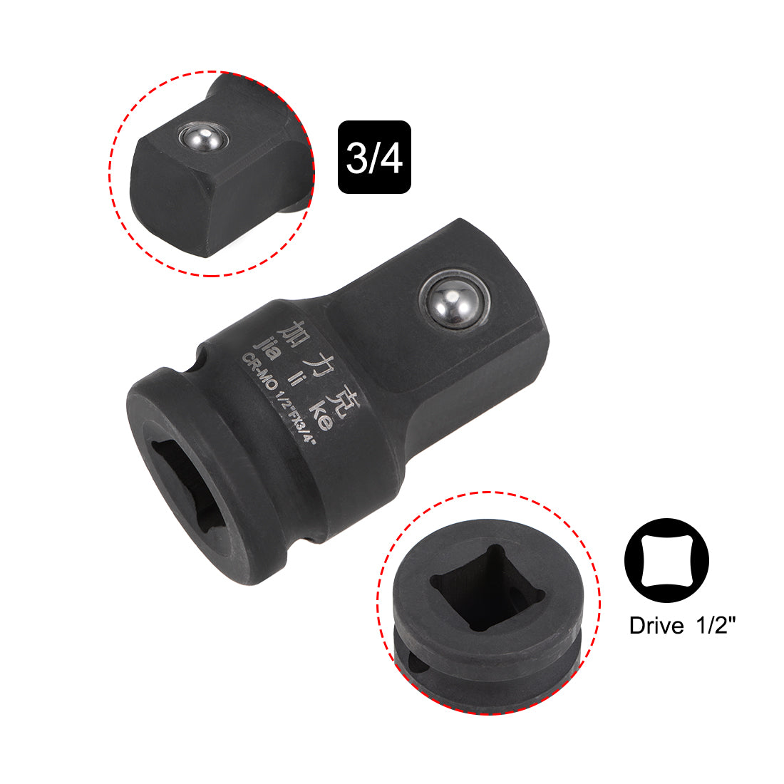 uxcell Uxcell Schlagbuchsenadapter und Reduzierstück 1/2-Zoll Buchse auf 3/4-Zoll-Stecker Cr-Mo-Stahl