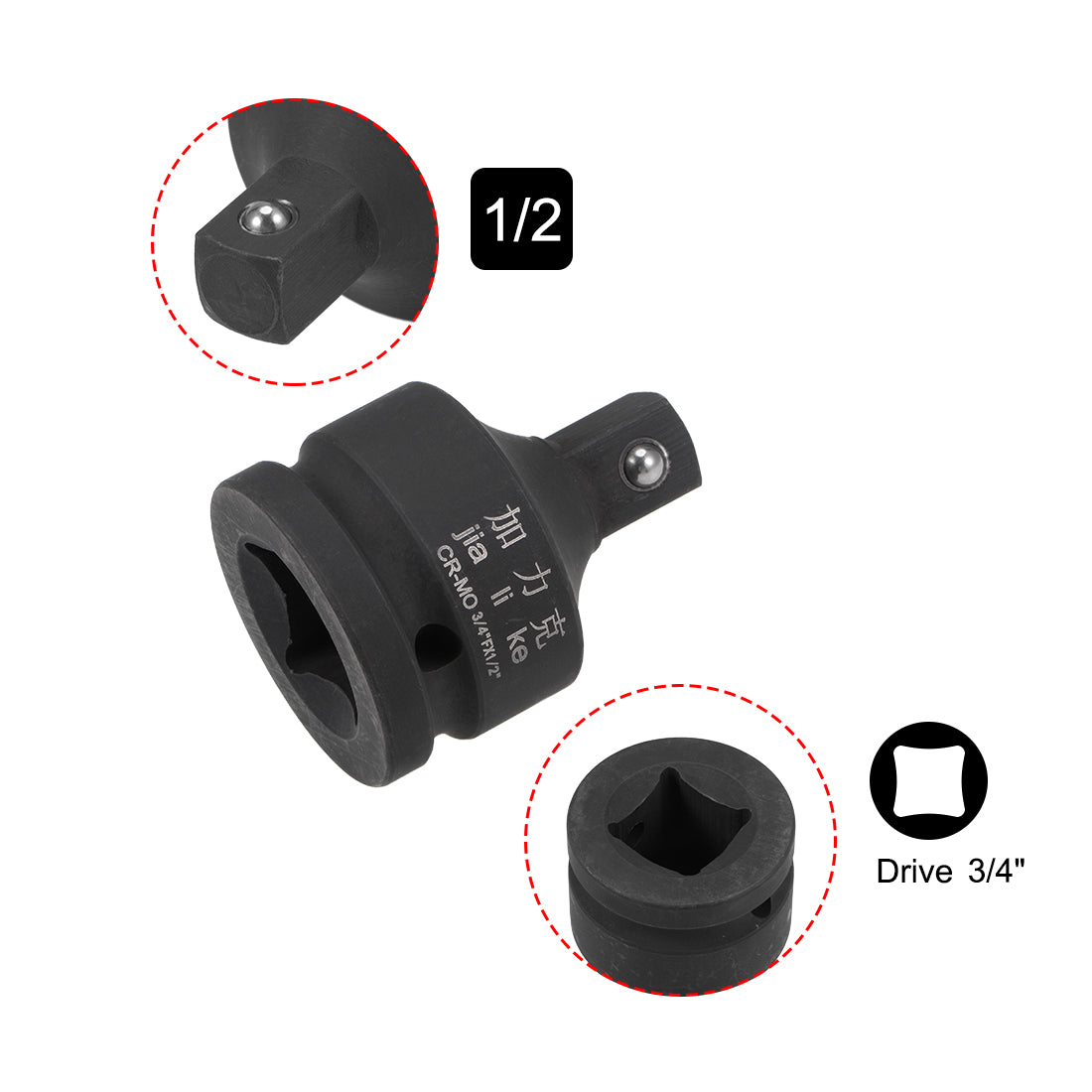 uxcell Uxcell Schlagbuchsenadapter und Reduzierstück 3/4-Zoll F bis 1/2-Zoll M Cr-Mo Stahl