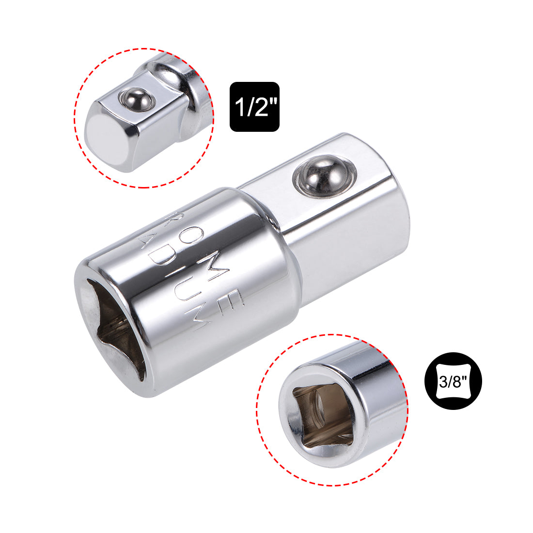 uxcell Uxcell Buchsenadapter und Reduzierstück 3/8-Zoll-Buchse auf 1/2-Zoll-Stecker Cr-V Stahl