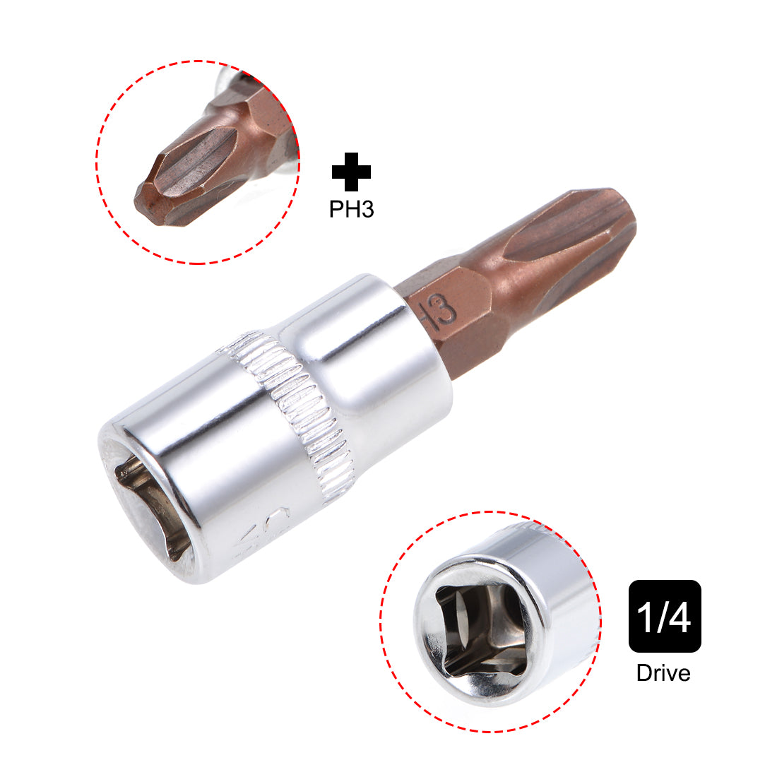 uxcell Uxcell 2 Pcs 1/4" Drive x PH3 Phillips Bit Socket, Standard Metric, S2 and Cr-V Steel