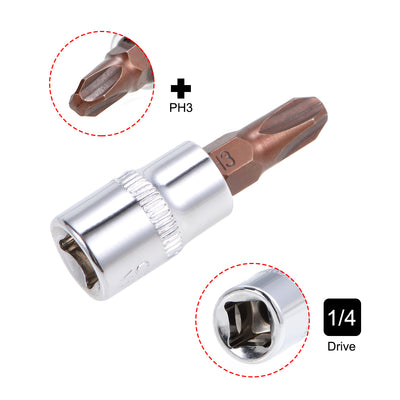 Harfington Uxcell 2 Pcs 1/4" Drive x PH3 Phillips Bit Socket, Standard Metric, S2 and Cr-V Steel