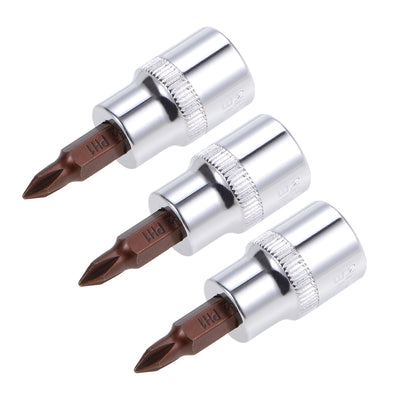 Harfington Uxcell 3 Pcs 3/8" Drive x PH1 Phillips Bit Socket, Standard Metric, S2 and Cr-V Steel