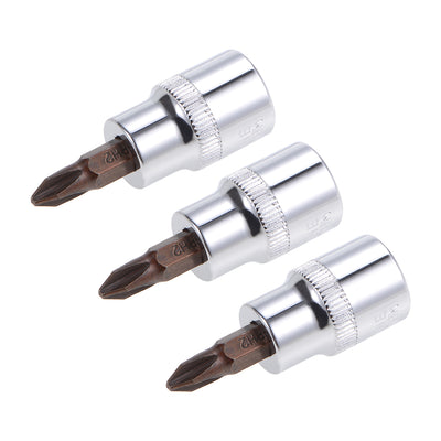 Harfington Uxcell 3 Pcs 3/8" Drive x PH2 Phillips Bit Socket, Standard Metric, S2 and Cr-V Steel