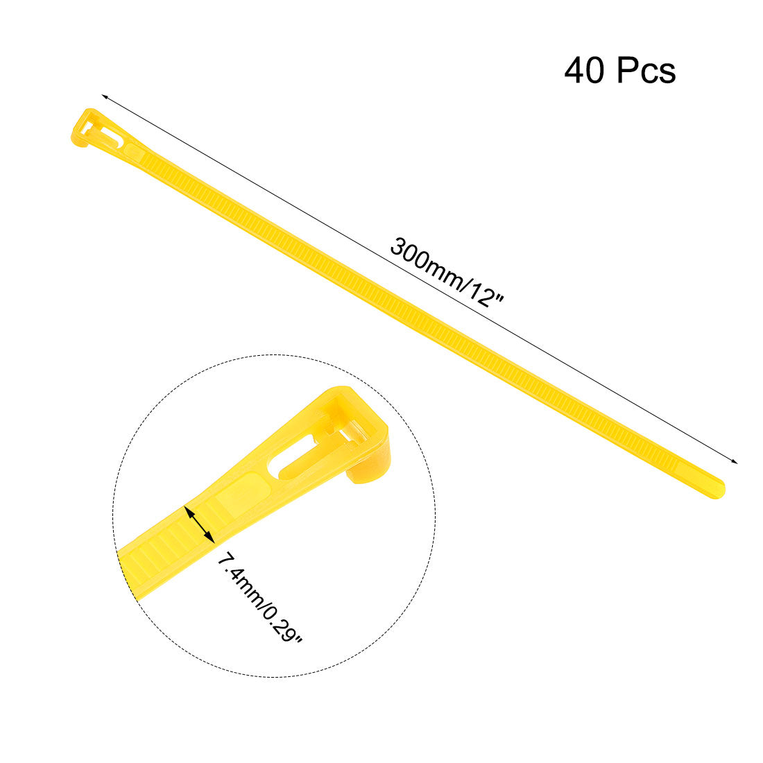 uxcell Uxcell Reusable Cable Ties 300mmx7.4mm Adjustable Nylon Zip Ties Wraps Yellow 40pcs