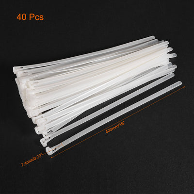 Harfington Uxcell Reusable Cable Ties 400mmx7.4mm Adjustable Nylon Zip Ties Wraps White 40pcs