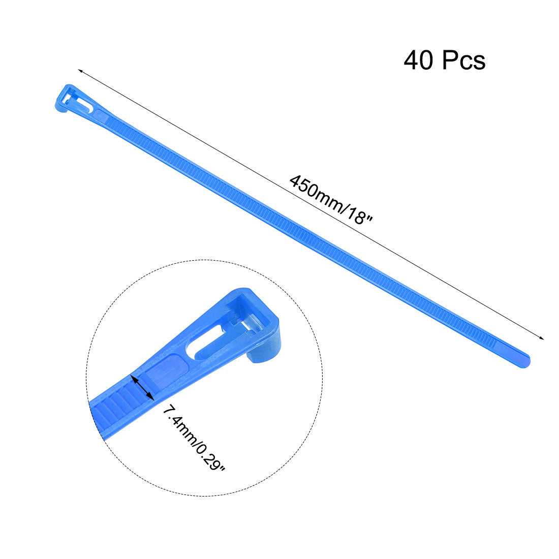 uxcell Uxcell Reusable Cable Ties 450mmx7.4mm Adjustable Nylon Zip Ties Wraps Blue 40pcs