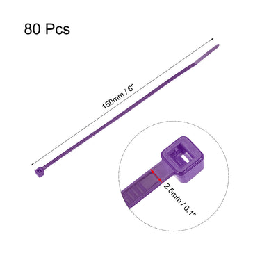 Harfington Uxcell Cable Zip Ties 150mmx2.5mm Self-Locking Nylon Tie Wraps Purple 80pcs