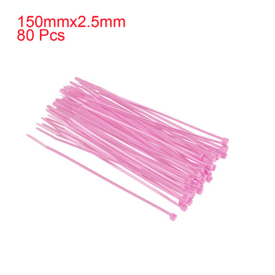 Harfington Uxcell Cable Zip Ties 150mmx2.5mm Self-Locking Nylon Tie Wraps Pink 80pcs