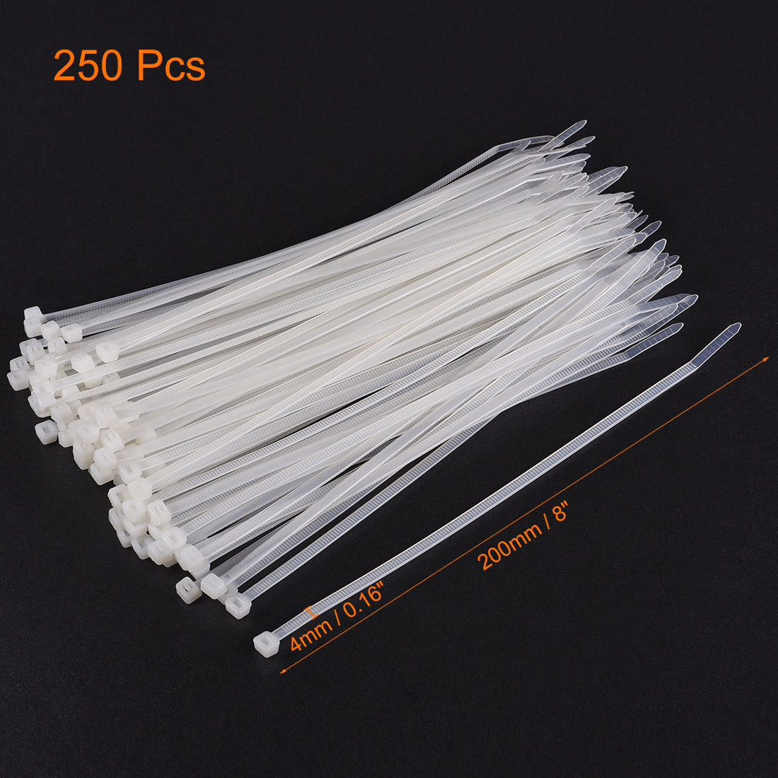 uxcell Uxcell Cable Zip Ties 200mmx4mm Self-Locking Nylon Tie Wraps White 250pcs