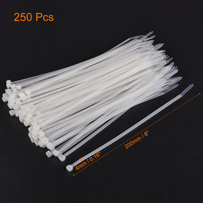 Harfington Uxcell Cable Zip Ties 200mmx4mm Self-Locking Nylon Tie Wraps White 250pcs