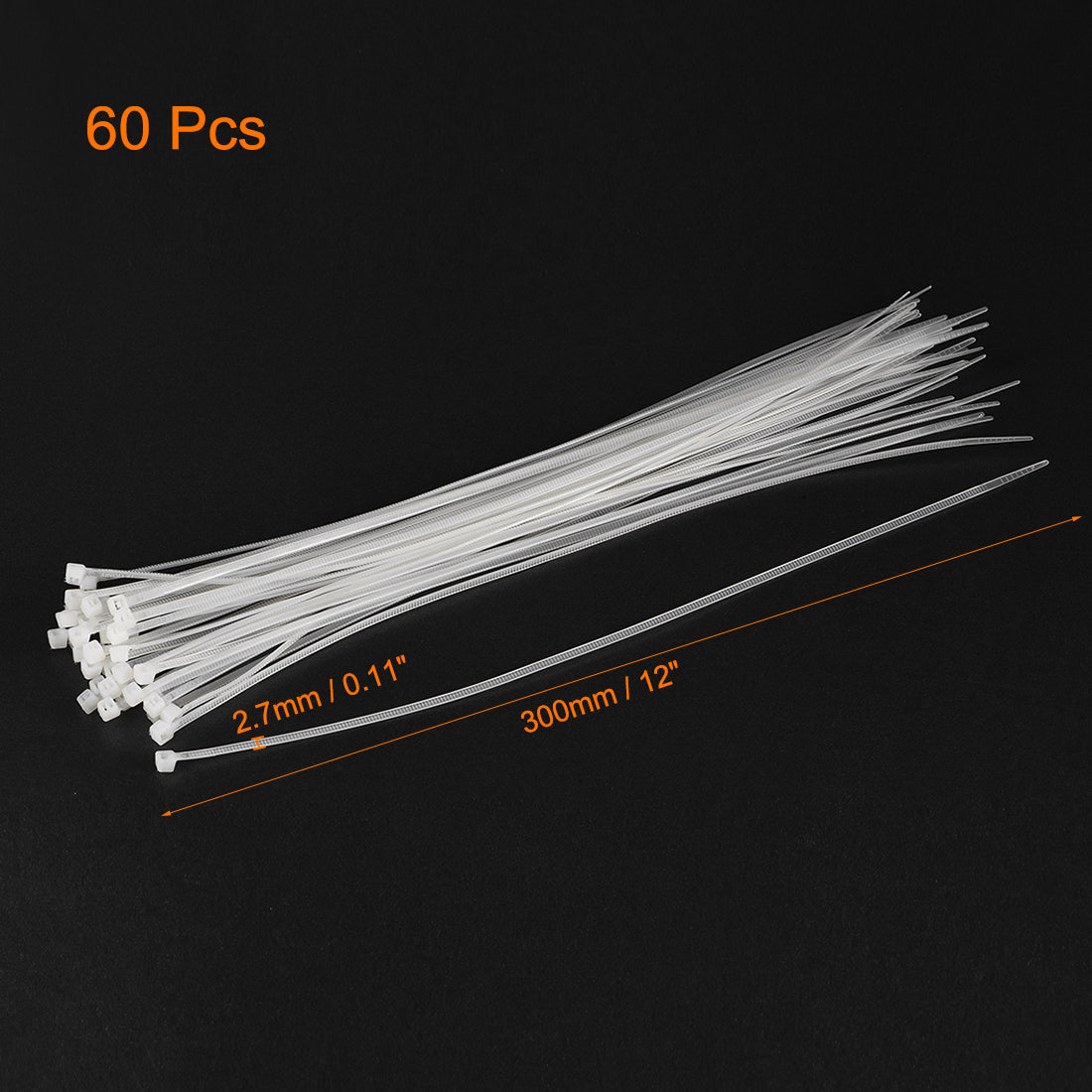 uxcell Uxcell Cable Zip Ties 300mmx2.7mm Self-Locking Nylon Tie Wraps White 60pcs