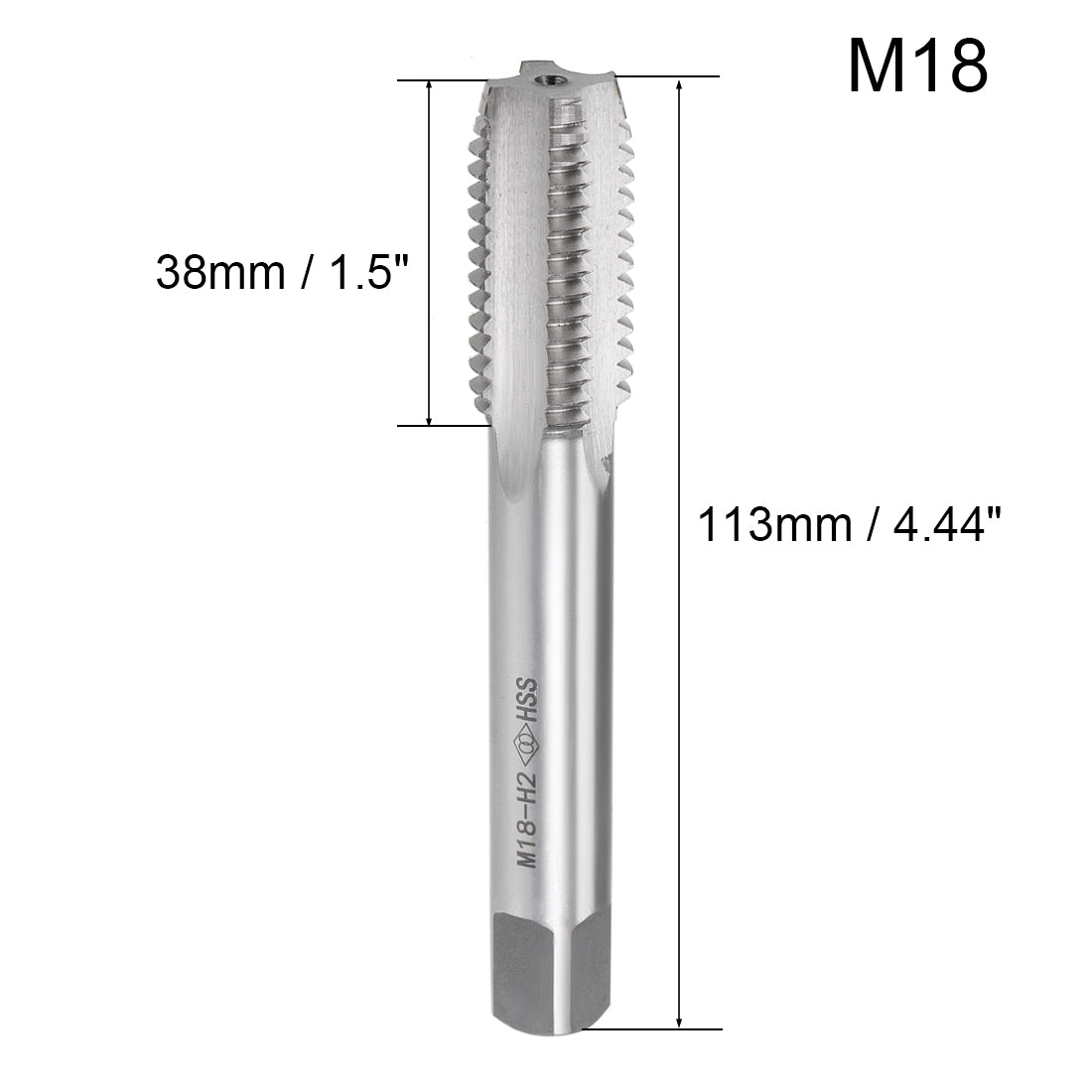 uxcell Uxcell Metric Machine Tap M18 x 2.5 4 Straight Flutes High Speed Steel Screw Thread Tap