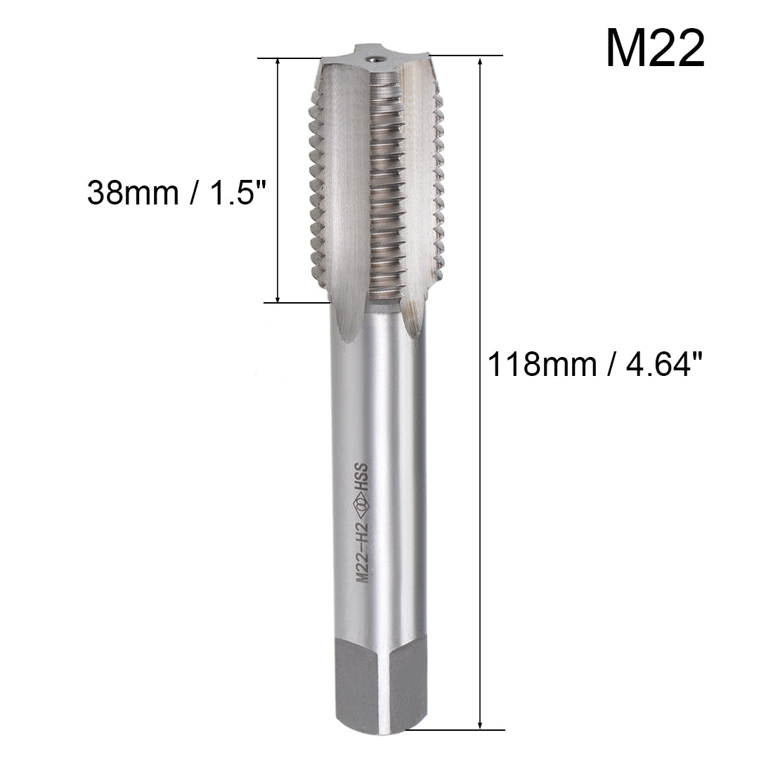 uxcell Uxcell Metric Machine Tap M22 x 2.5 4 Straight Flutes High Speed Steel Screw Thread Tap