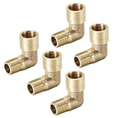 Harfington Uxcell Brass Pipe Fitting 90 Degree Elbow 1/8 PT Male x 1/8 PT Female 5pcs