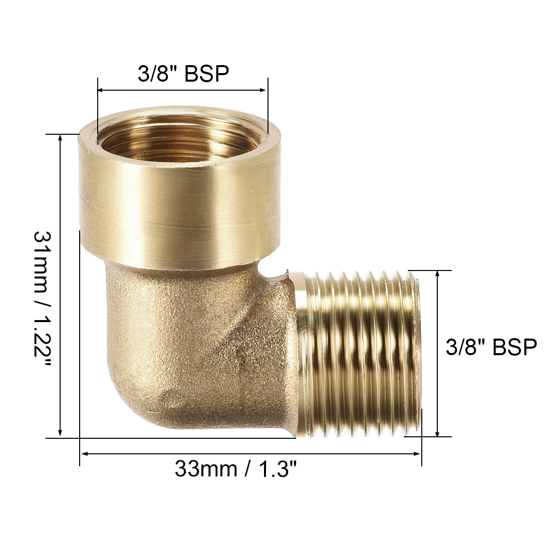 uxcell Uxcell Brass Pipe Fitting 90 Degree Elbow 3/8 BSP Male x 3/8 BSP Female