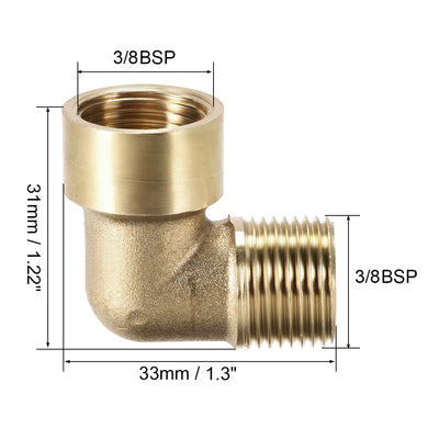 Harfington Uxcell Brass Pipe Fitting 90 Degree Elbow 3/8 BSP Male x 3/8 BSP Female 2pcs