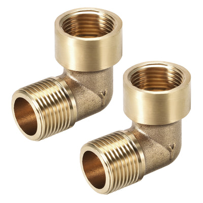 Harfington Uxcell Brass Pipe Fitting 90 Degree Elbow 3/8 BSP Male x 3/8 BSP Female 2pcs