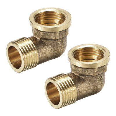 Harfington Uxcell Brass Pipe Fitting 90 Degree Elbow 1/2 PT Male x 1/2 PT Female 2pcs