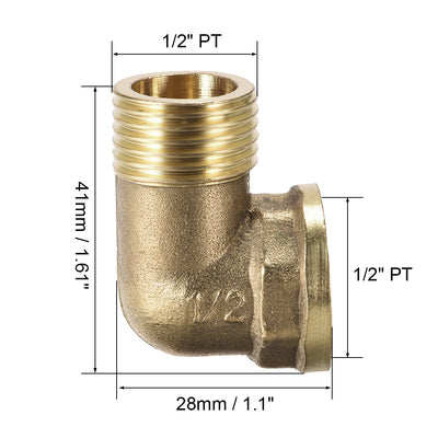 Harfington Uxcell Brass Pipe Fitting 90 Degree Elbow 1/2 PT Male x 1/2 PT Female 5pcs