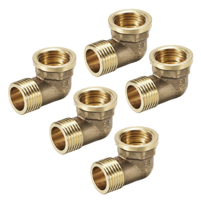 Harfington Uxcell Brass Pipe Fitting 90 Degree Elbow 1/2 PT Male x 1/2 PT Female 5pcs