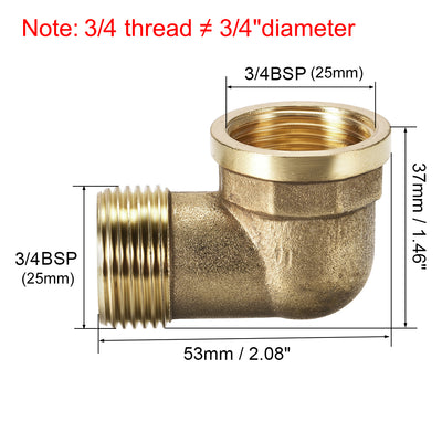 Harfington Uxcell Brass Pipe Fitting 90 Degree Elbow 3/4 BSP Male x 3/4 BSP Female