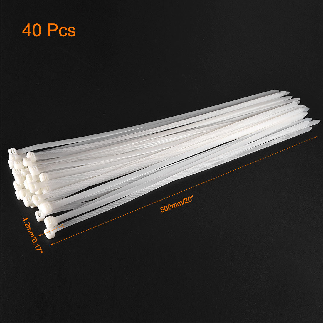 uxcell Uxcell Cable Zip Ties 500mmx4.2mm Self-Locking Nylon Tie Wraps White 40pcs