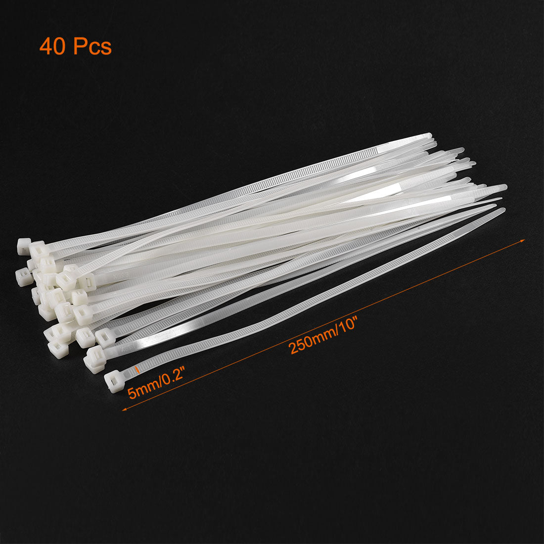 uxcell Uxcell Cable Zip Ties 250mm x5mm Self-Locking Nylon Tie Wraps White 40 pcs