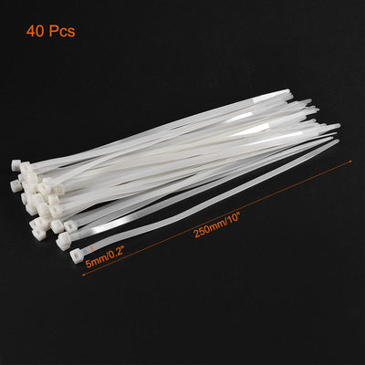 Harfington Uxcell Cable Zip Ties 250mm x5mm Self-Locking Nylon Tie Wraps White 40 pcs