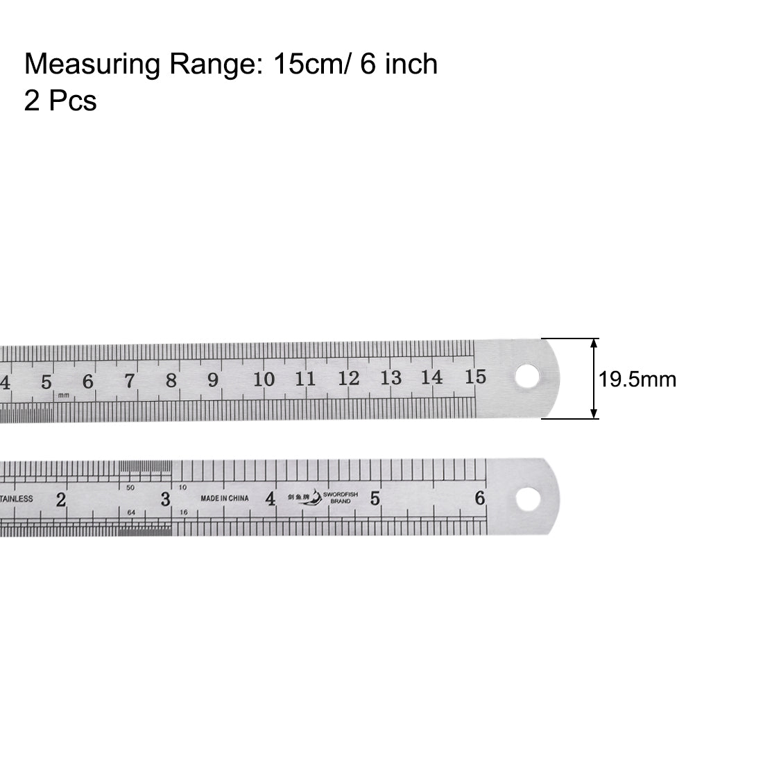 uxcell Uxcell Straight Ruler 15cm 6 Inch Stainless Steel Measuring Tool with Hole 2pcs