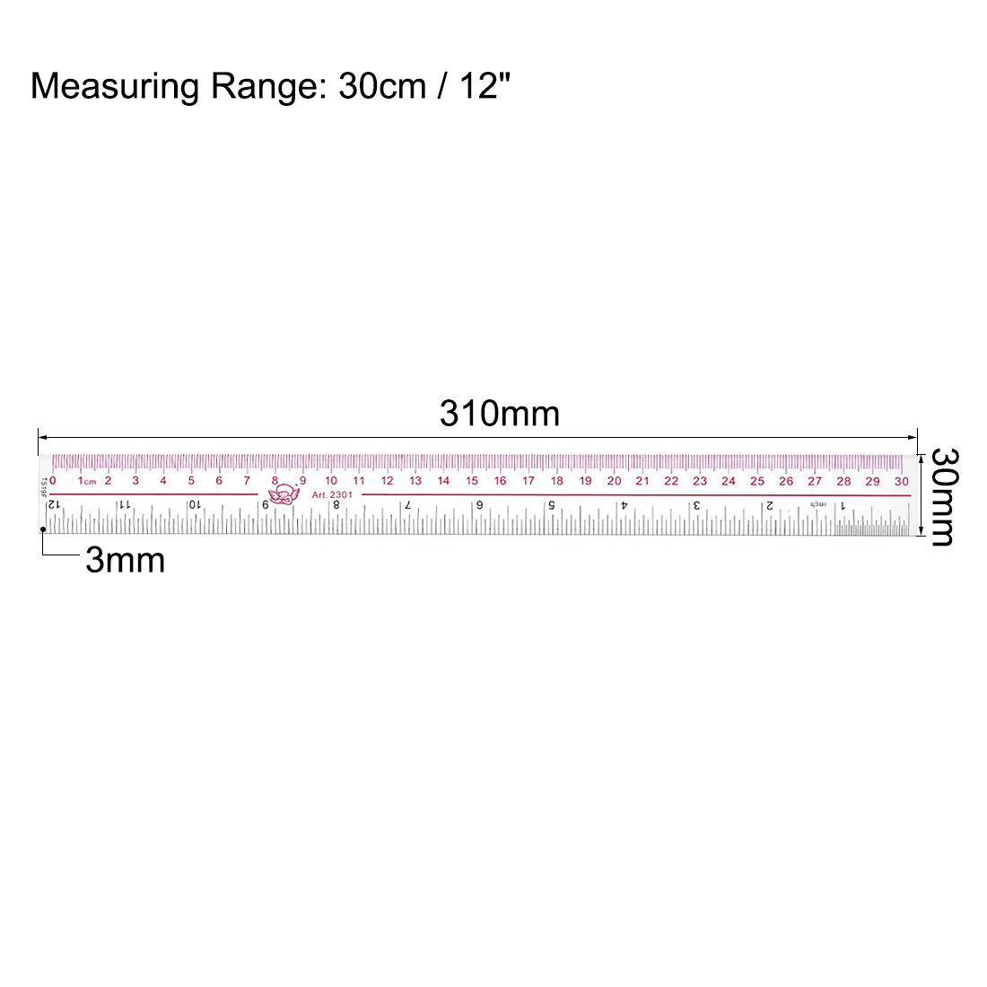 uxcell Uxcell Straight Ruler 30cm 12 Inch Metric Double Scale Plastic Measuring Tool Clear 2pcs