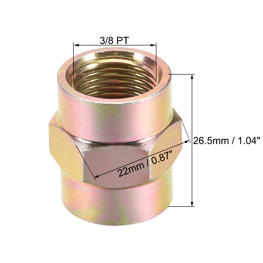 uxcell Uxcell Pipe Fitting Connector Straight Hex Nipple Coupling 3/8 PT Female Thread Hydraulic Adapter