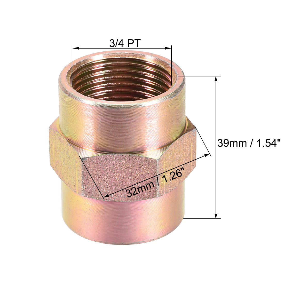 uxcell Uxcell Pipe Fitting Connector Straight Hex Nipple Coupling 3/4 PT Female Thread Hydraulic Adapter 2pcs