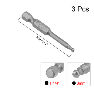 Harfington Uxcell 3 Stücke Kugelkopf Sechskant Bits 1/4 Zoll 2 Zoll Länge Magnetische H3 Kopf S2 HRC58 Schraubendreher