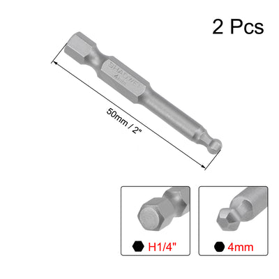 Harfington Uxcell 2 Stücke Kugelkopf Sechskant Bits 1/4 Zoll 2 Zoll Länge Magnetische H4 Kopf S2 HRC58 Schraubendreher