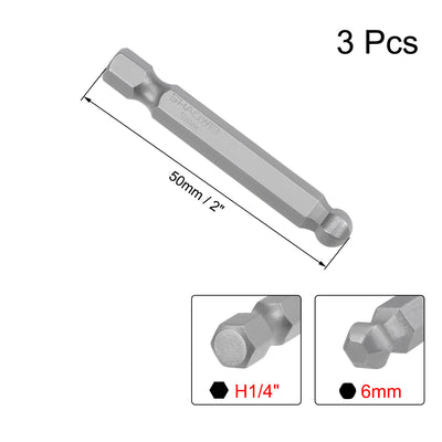 Harfington Uxcell 3 Stücke Kugelkopf Sechskant Bits 1/4 Zoll 2 Zoll Länge Magnetische H6 Kopf S2 HRC58 Schraubendreher Bit