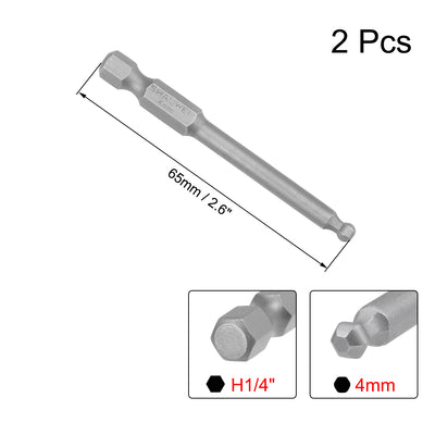 Harfington Uxcell 2 Stücke Kugelkopf 1/4 Zoll Sechskantschaft 2,6 Zoll Länge Magnetische H4 Kopf S2 HRC58 Schraubendreher Bit