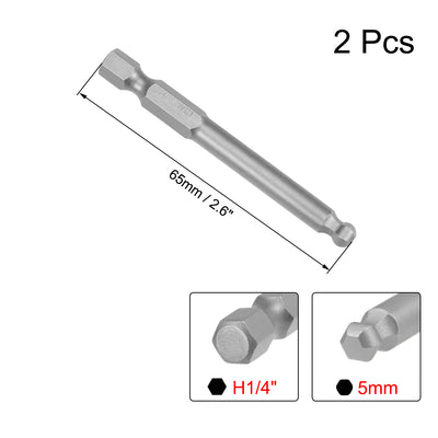 Harfington Uxcell 2 Stücke Kugelkopf Bits 1/4 Zoll Sechskantschaft 2,6 Zoll Länge Magnetische H5 Kopf S2 HRC58 Schraubendreher Bit