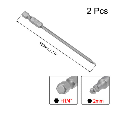 Harfington Uxcell 2 Stücke Kugelkopf Sechskant 1/4 Zoll 3,9 Zoll Länge Magnetische H2 Kopf S2 HRC58 Schraubendreher Bit