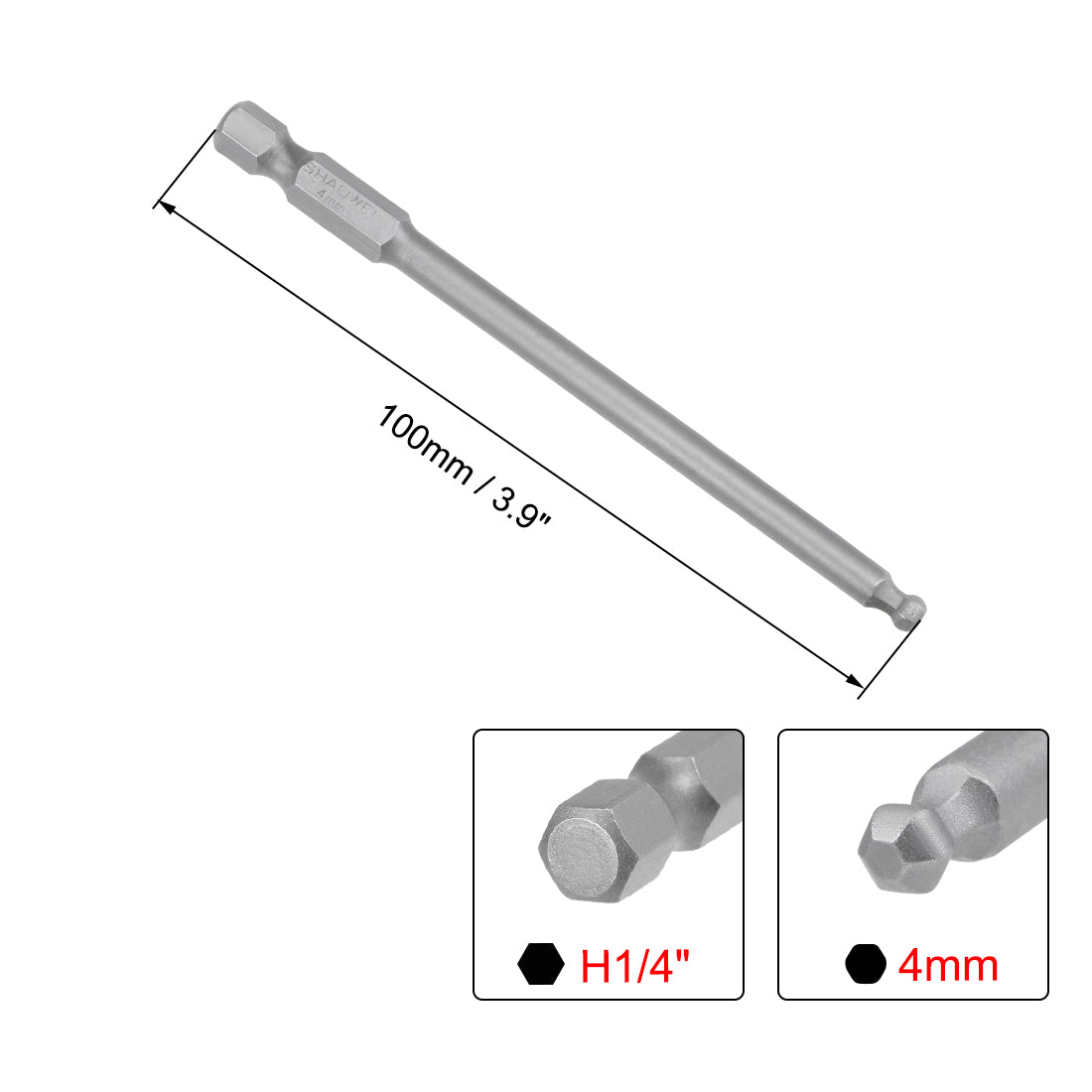 uxcell Uxcell Kugelkopf Sechskant Bits 1/4 Zoll Sechskantschaft 3,9 Zoll Länge Magnetische H4 Kopf S2 HRC58 Schraubendreher Bit