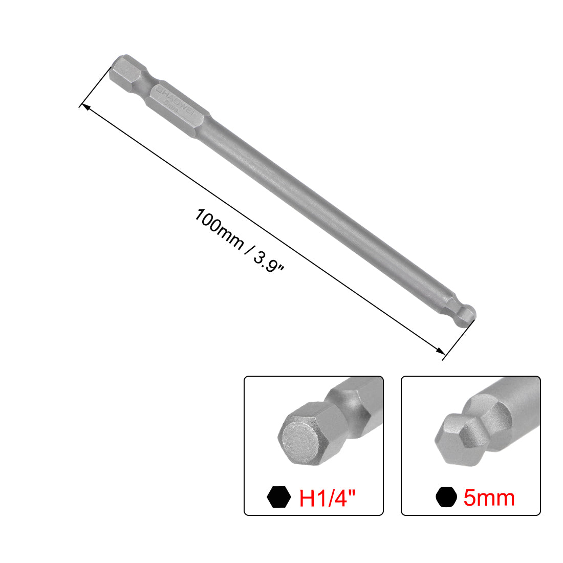 uxcell Uxcell Kugelkopf Sechskant Bits 1/4 Zoll Sechskantschaft 3,9 Zoll Länge Magnetische H5 Kopf S2 HRC58 Schraubendreher Bit