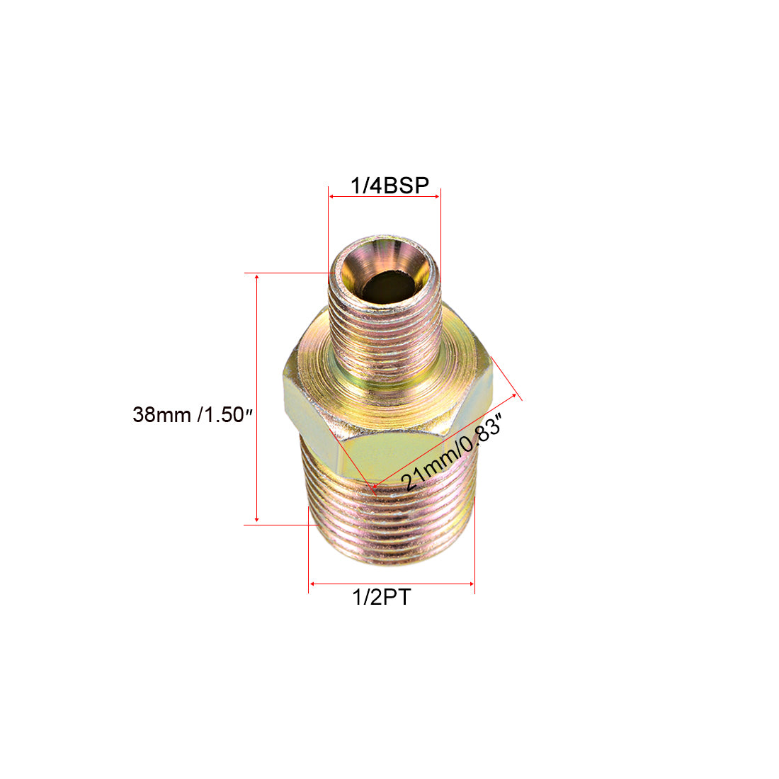 uxcell Uxcell Reducing Pipe Fitting - Reducer Hex - 1/4 BSP x 1/2 PT Male 4Pcs