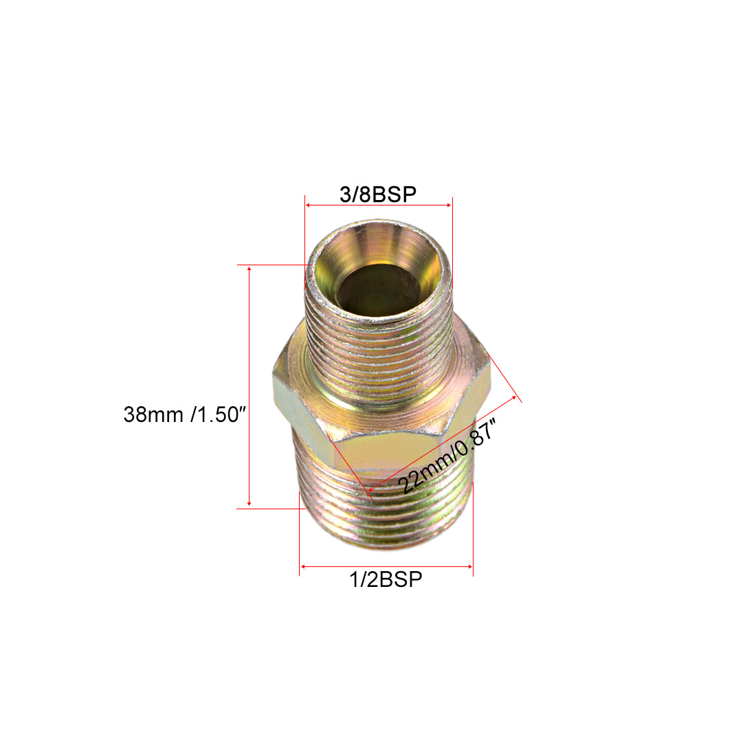 uxcell Uxcell 4stk. Rohrverschraubung reduzieren - Reduzier Sechskantnippel - 1/2 x 3/8 BSP Stecker, verzinkt 38*22mm