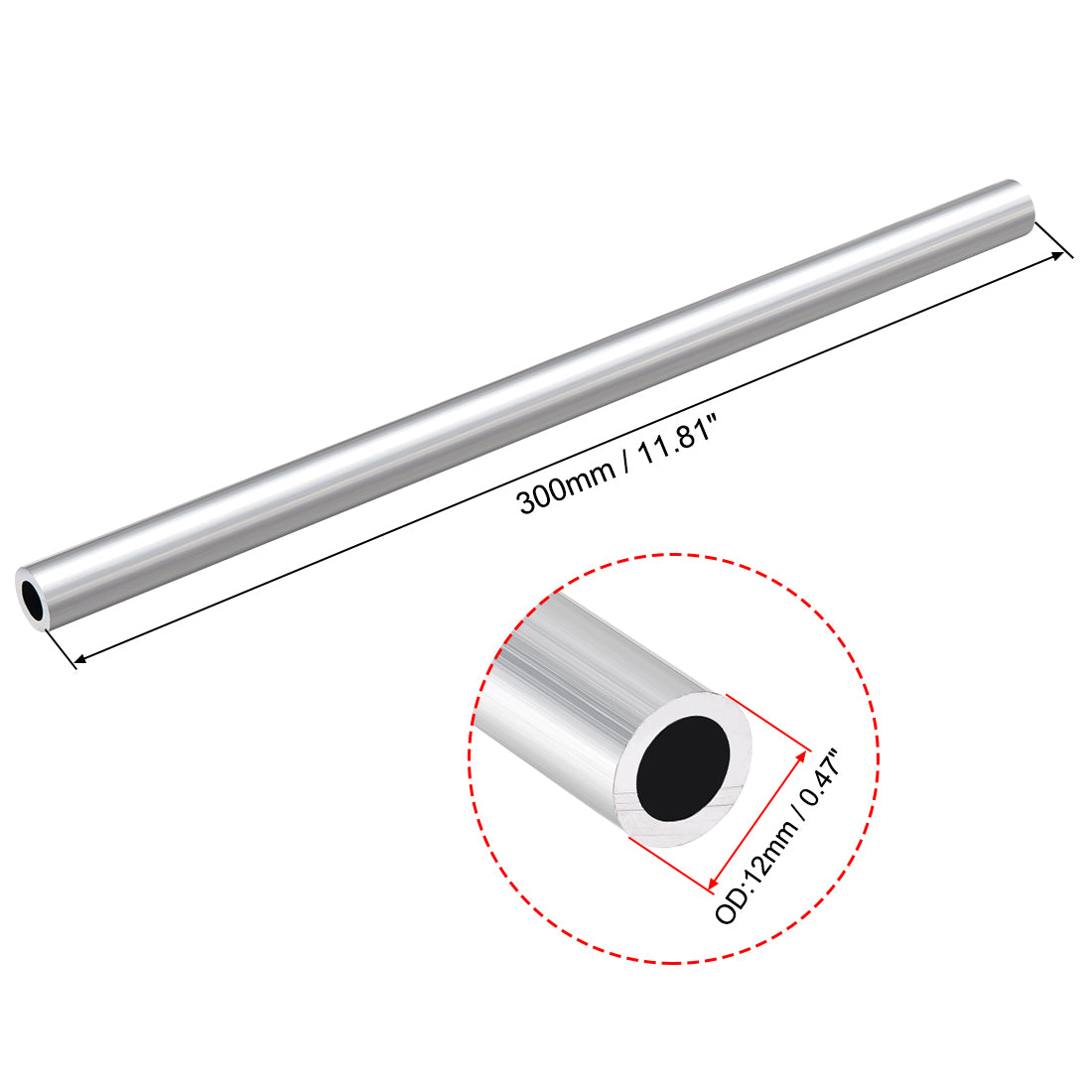 uxcell Uxcell 6063 Aluminum Round Tube 300mm Length 12mm OD 10mm Inner Dia Seamless Aluminum Straight Tubing 2 Pcs