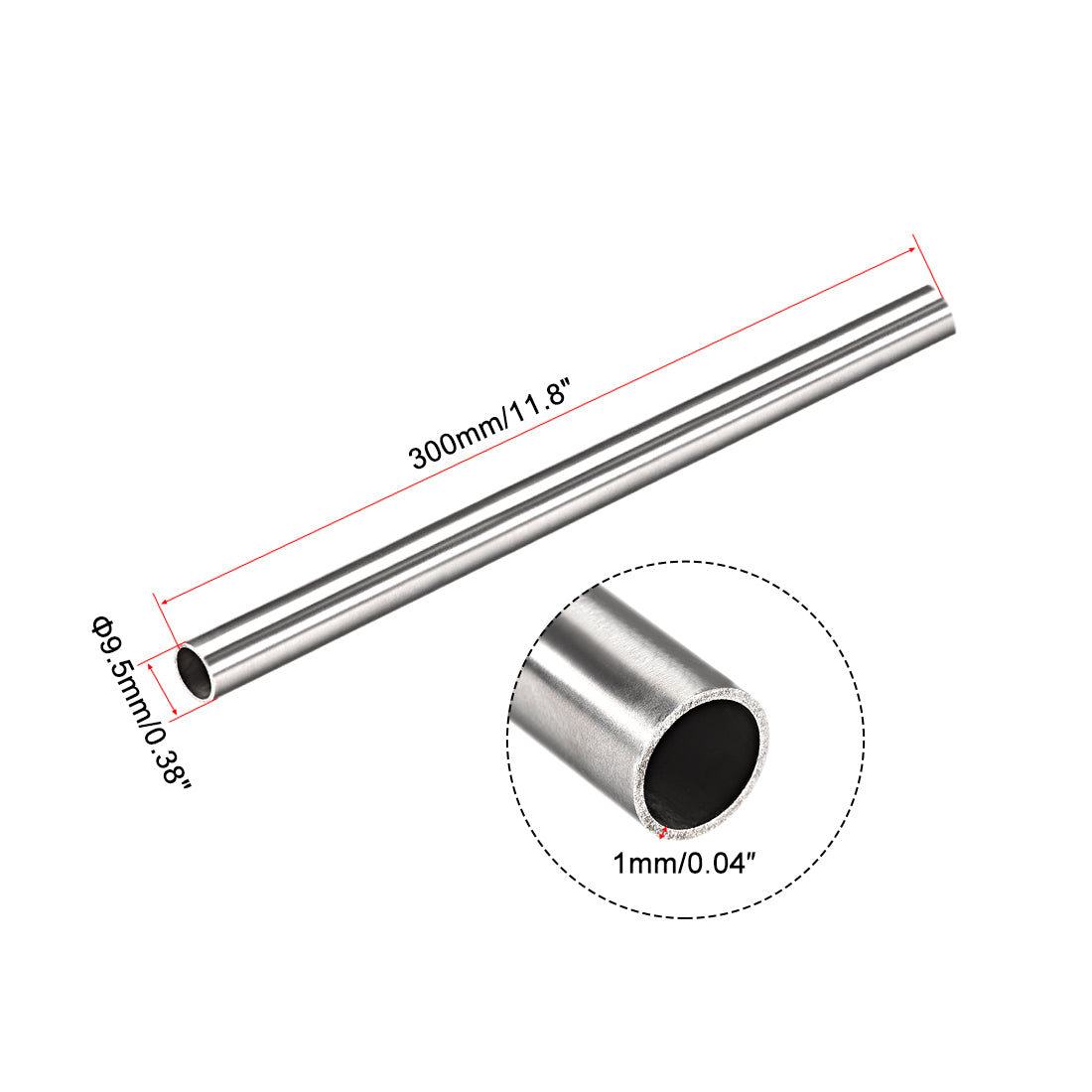 uxcell Uxcell 304 Stainless Steel Capillary Tube 7.5mm ID 9.5mm OD 300mm Long 1mm Wall