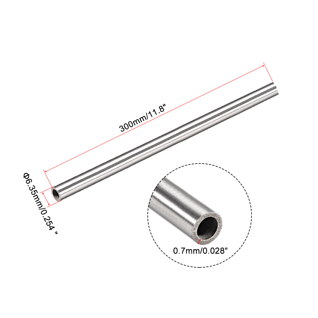 uxcell Uxcell 304 Stainless Steel Capillary Tube 4.95mm ID 6.35mm OD 300mm Long 0.7mm Wall