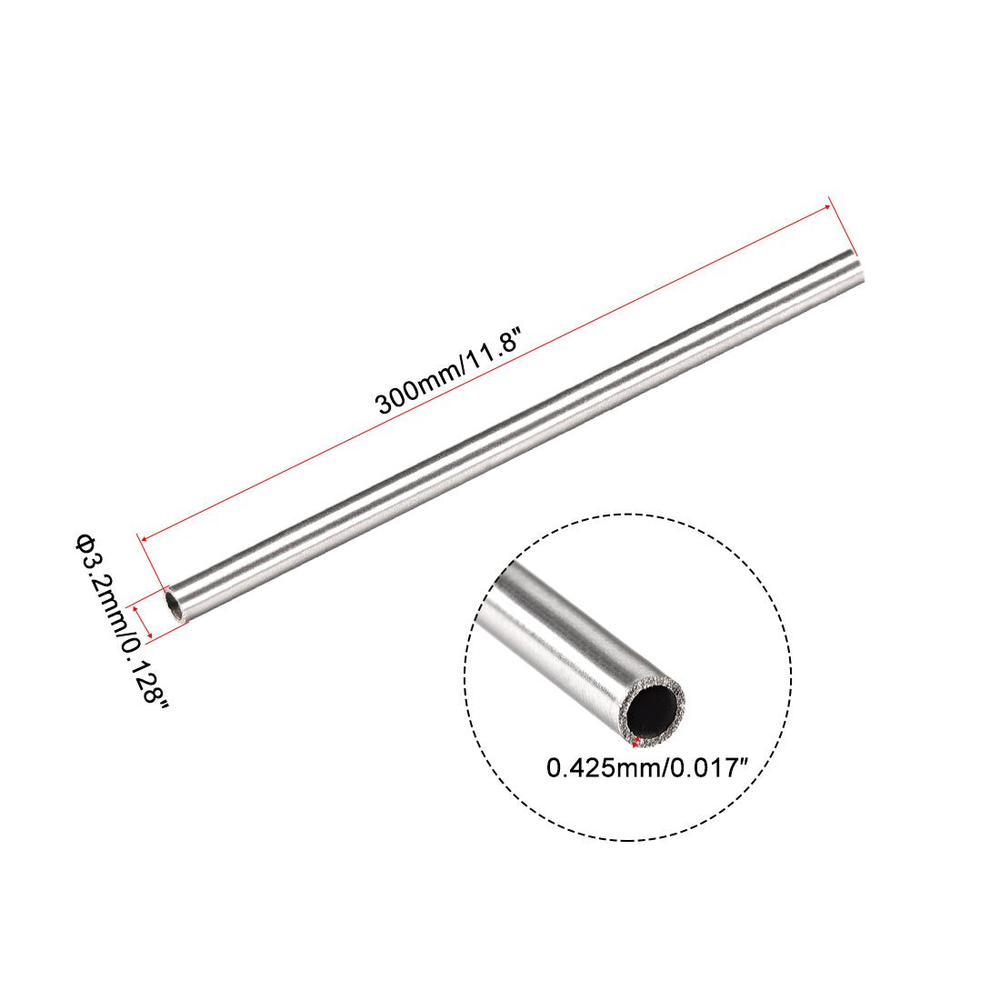 uxcell Uxcell 304 Stainless Steel Capillary Tube 2.35mm ID 3.2mm OD 300mm Long 0.425mm Wall