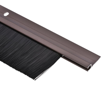 Harfington Uxcell Door Bottom Sweep Brown h-Shape Aluminum Alloy Holder w 1.6-inch PP Nylon Soft Brush, 1000mm x 61mm(Approx 39.37-inch x 2.4-inch)